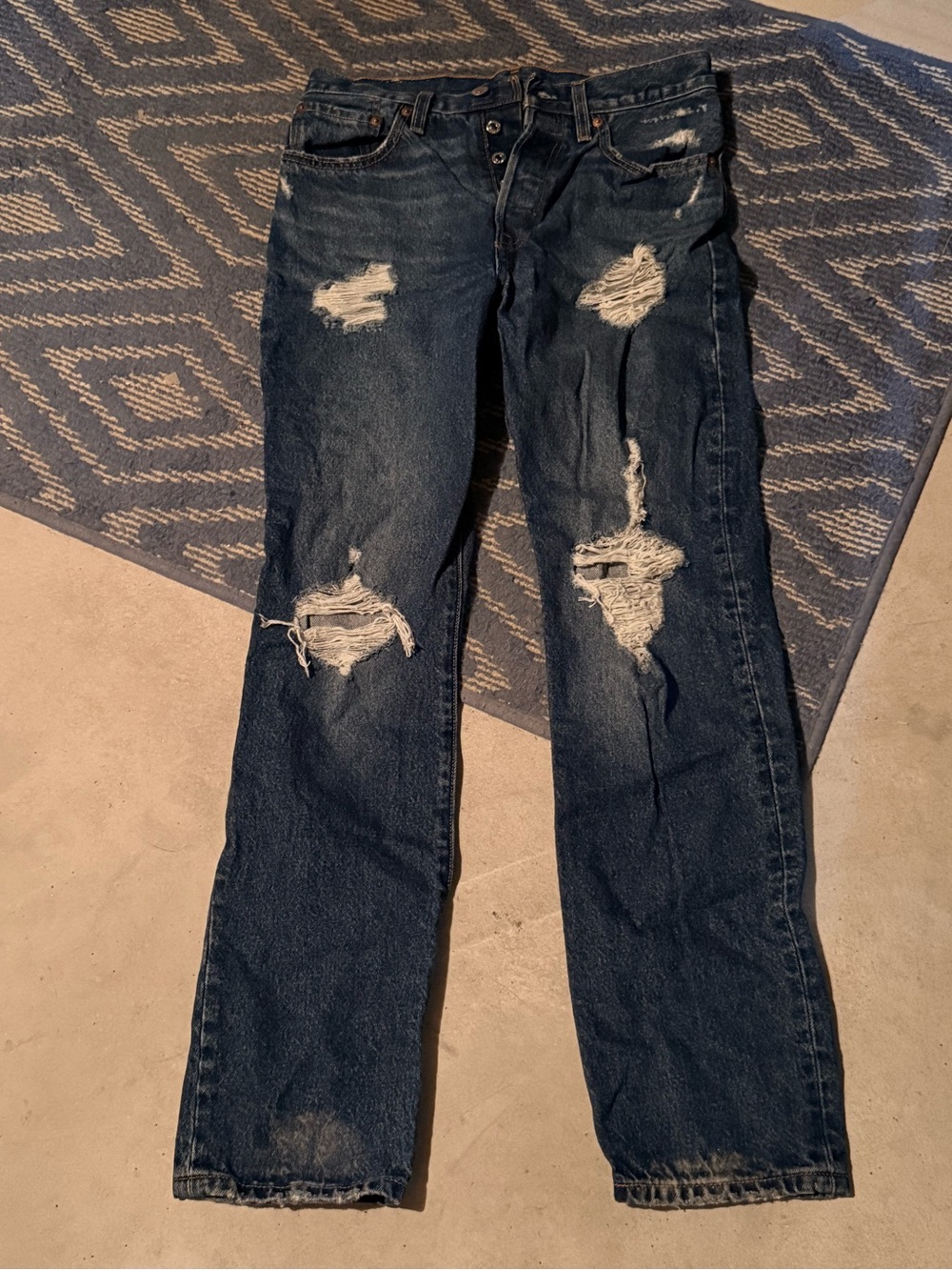 Distressed Dark Blue Ripped Jeans